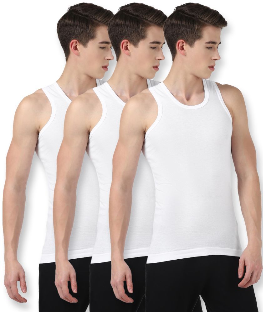     			UrbanMark - White Cotton Men's Vest ( Pack of 3 )