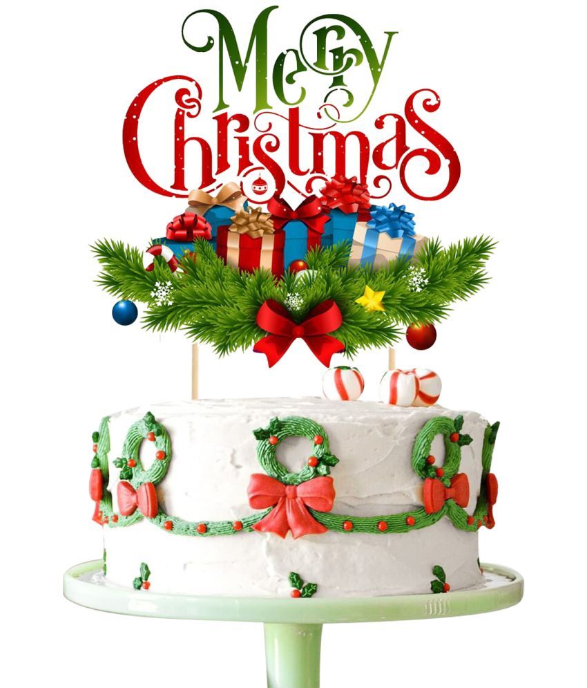     			Zyozi Merry Christmas Cake Topper | Christmas Cake Decoration | Merry Christmas Theme Cake Topper | Red & Green Merry Christmas Cake Topper