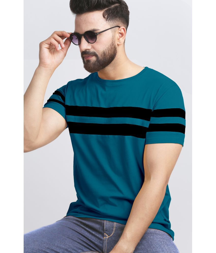     			AUSK Cotton Blend Regular Fit Striped Half Sleeves Men's T-Shirt - Teal Blue ( Pack of 1 )