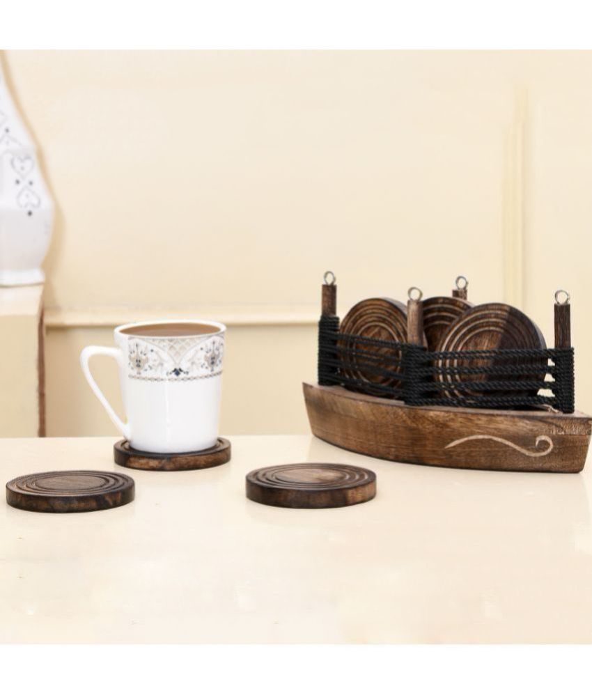     			Craftam Set of 6 Wooden Tea Coaster with Boat Shaped Stand