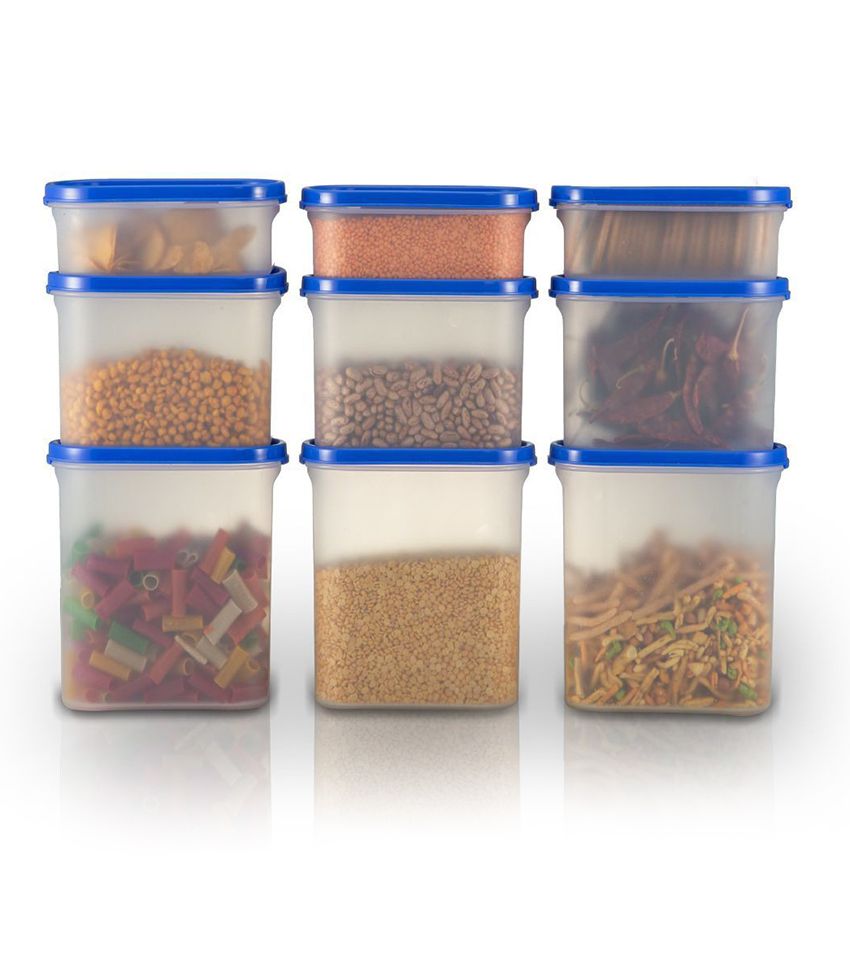     			HOMETALES - Grocery/Food/Pasta Plastic Navy Blue Dal Container ( Set of 9 )