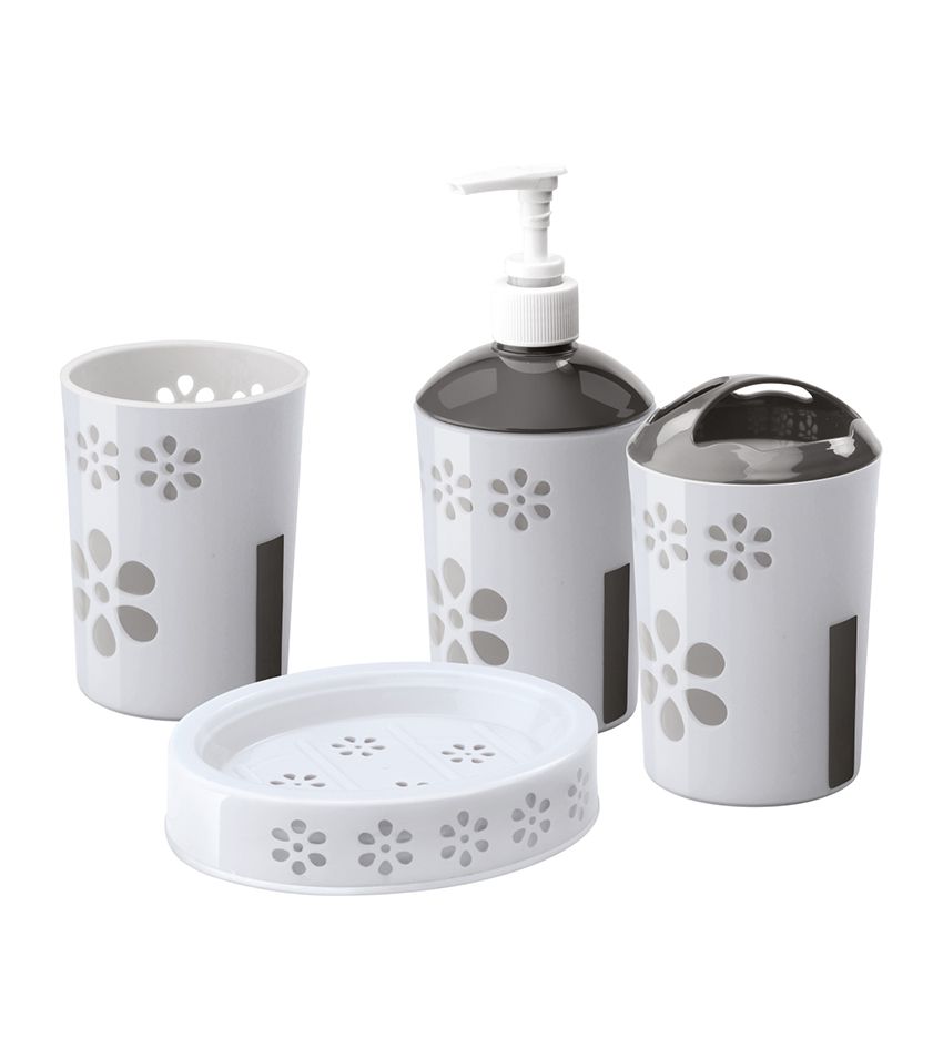     			HOMETALES Bathroom Accessories Set Soap Dispenser, Toothbrush Holder, Tumbler & Soap Dish, Black, (4U)