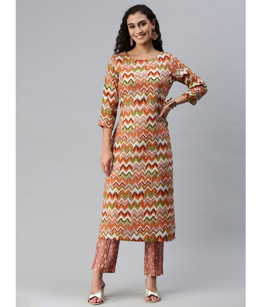     			Hritika Rayon Printed Kurti With Pants Women's Stitched Salwar Suit - Multicolor ( Pack of 1 )