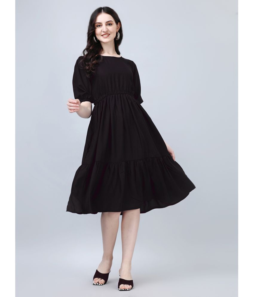     			JASH CREATION Rayon Solid Knee Length Women's Fit & Flare Dress - Black ( Pack of 1 )