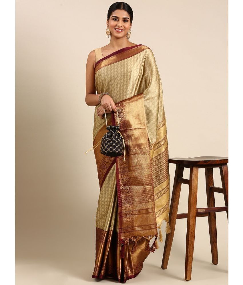     			JULEE Cotton Silk Printed Saree With Blouse Piece - Brown ( Pack of 1 )