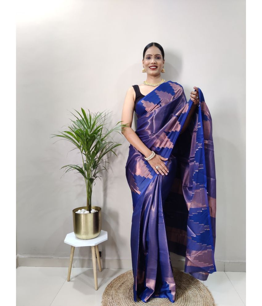    			JULEE Silk Embellished Saree With Blouse Piece - Navy Blue ( Pack of 1 )