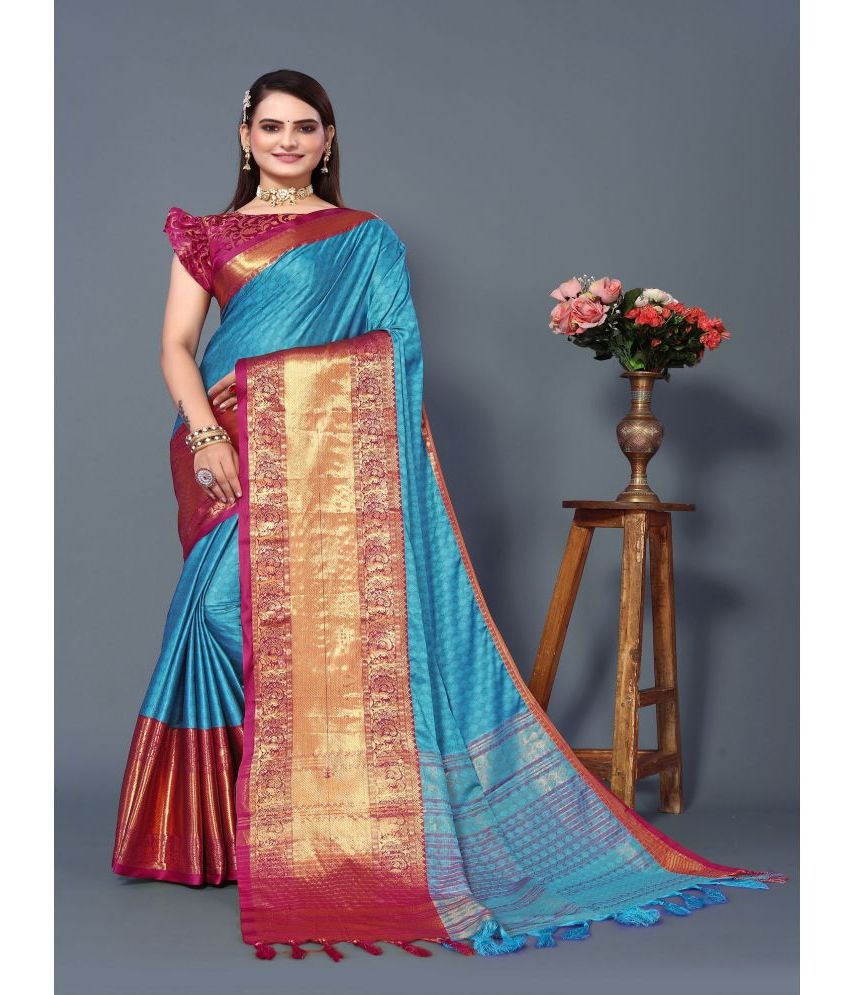     			JULEE Silk Embroidered Saree With Blouse Piece - Blue ( Pack of 1 )