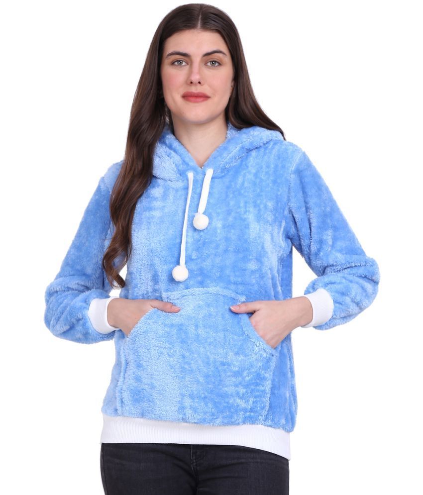     			PPTHEFASHIONHUB Faux Fur Women's Hooded Sweatshirt ( Blue )