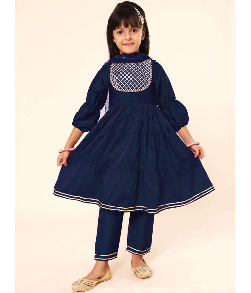     			A.T.U.N. Navy Blue Polyester Girls Kurta and Pant Set ( Pack of 1 )