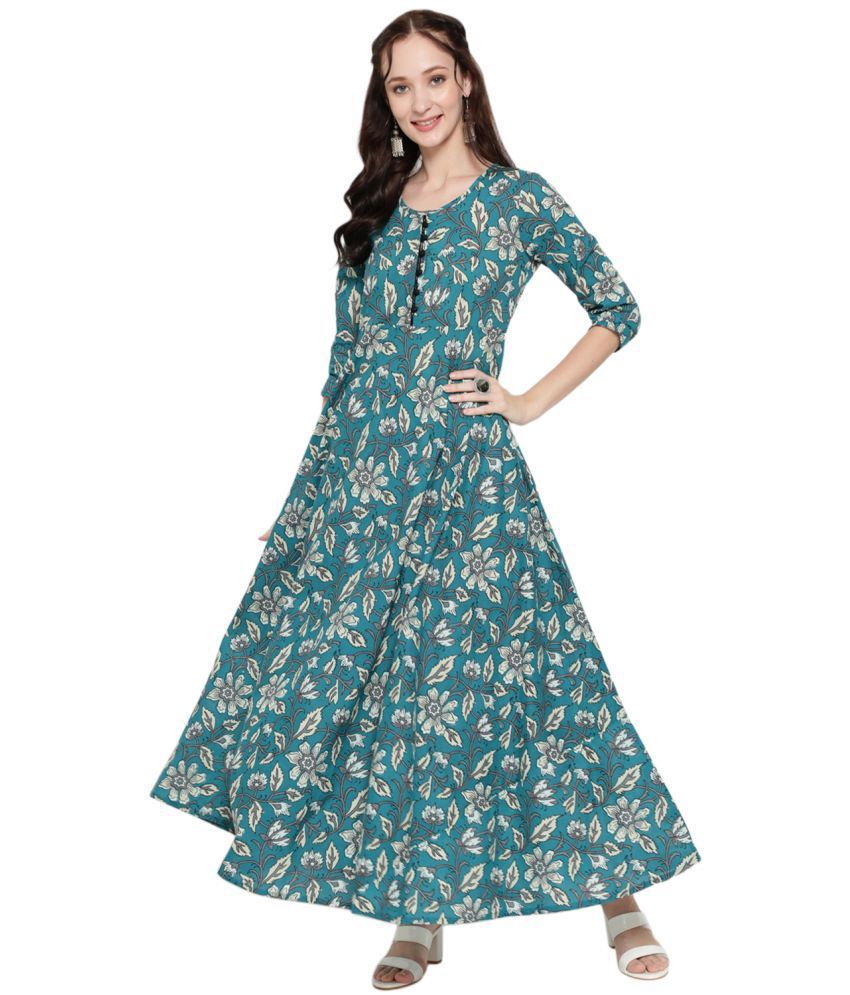     			Antaran - Blue Flared Cotton Blend Women's Stitched Ethnic Gown ( Pack of 1 )