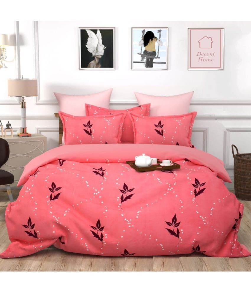     			Decent Home Cotton Floral 1 Bedsheet with 2 Pillow Covers - Pink