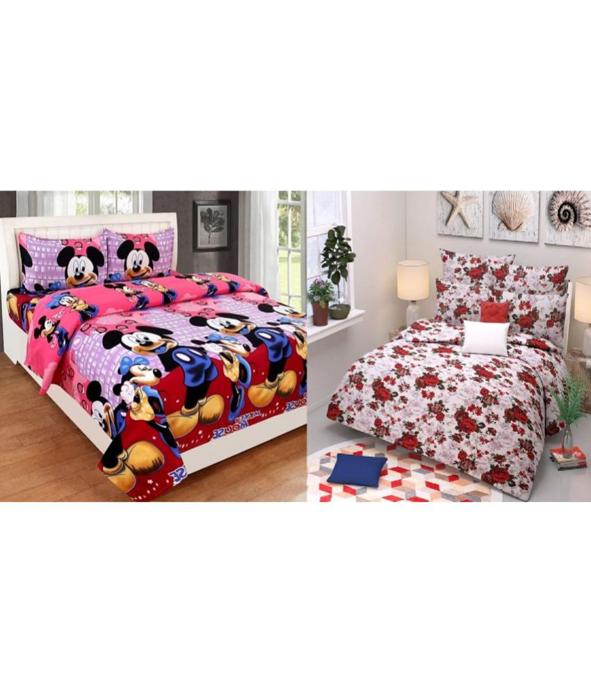     			Decent Home Poly Cotton Floral Double Bedsheet with 2 Pillow Covers - Multicolor