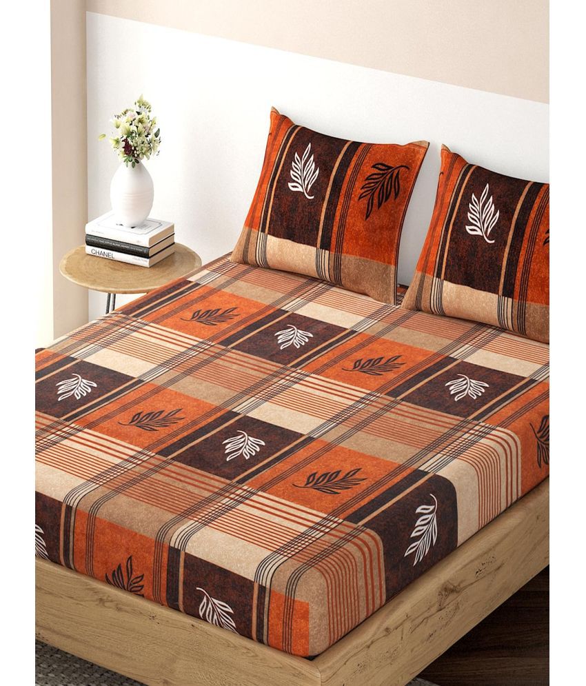     			HOKIPO Microfibre Nature Fitted Fitted bedsheet with 2 Pillow Covers ( King Size ) - Orange