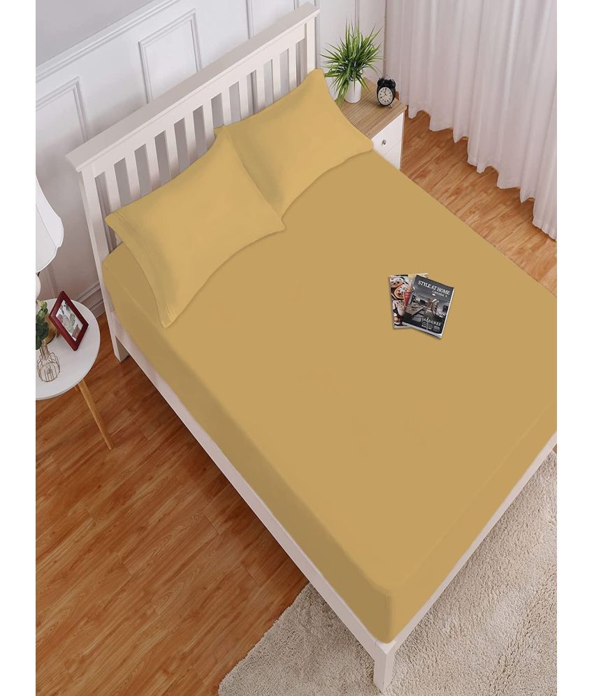     			HOKIPO Microfibre Solid Fitted Fitted bedsheet with 2 Pillow Covers ( King Size ) - Yellow