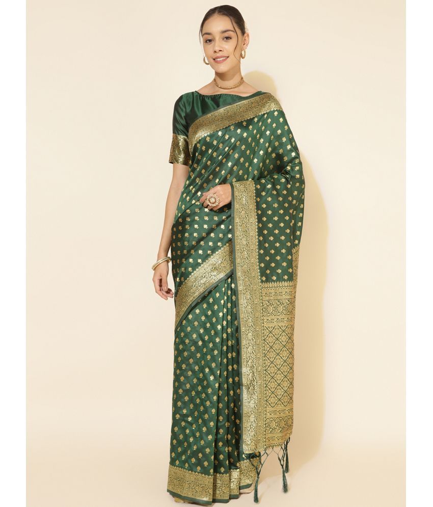     			Janasya Banarasi Silk Embellished Saree With Blouse Piece - Green ( Pack of 1 )