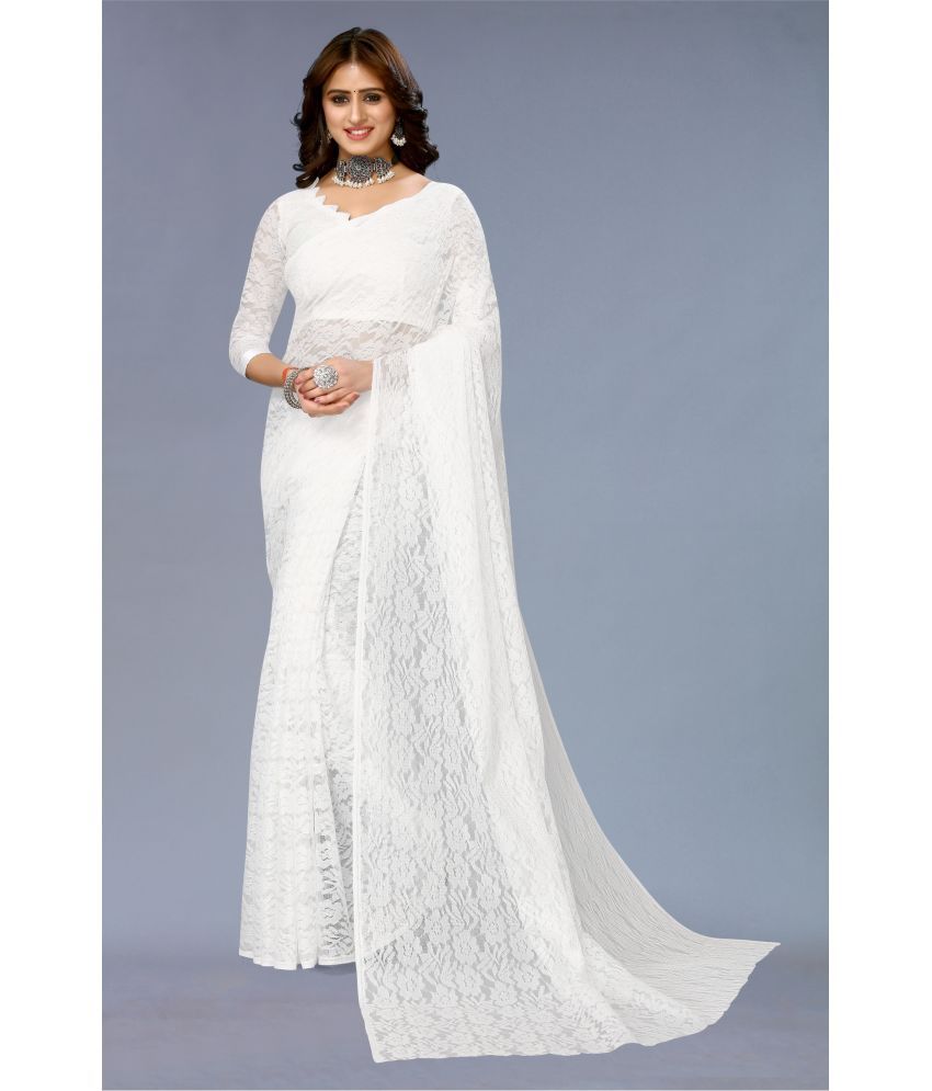     			VANRAJ CREATION Net Self Design Saree With Blouse Piece - White ( Pack of 1 )