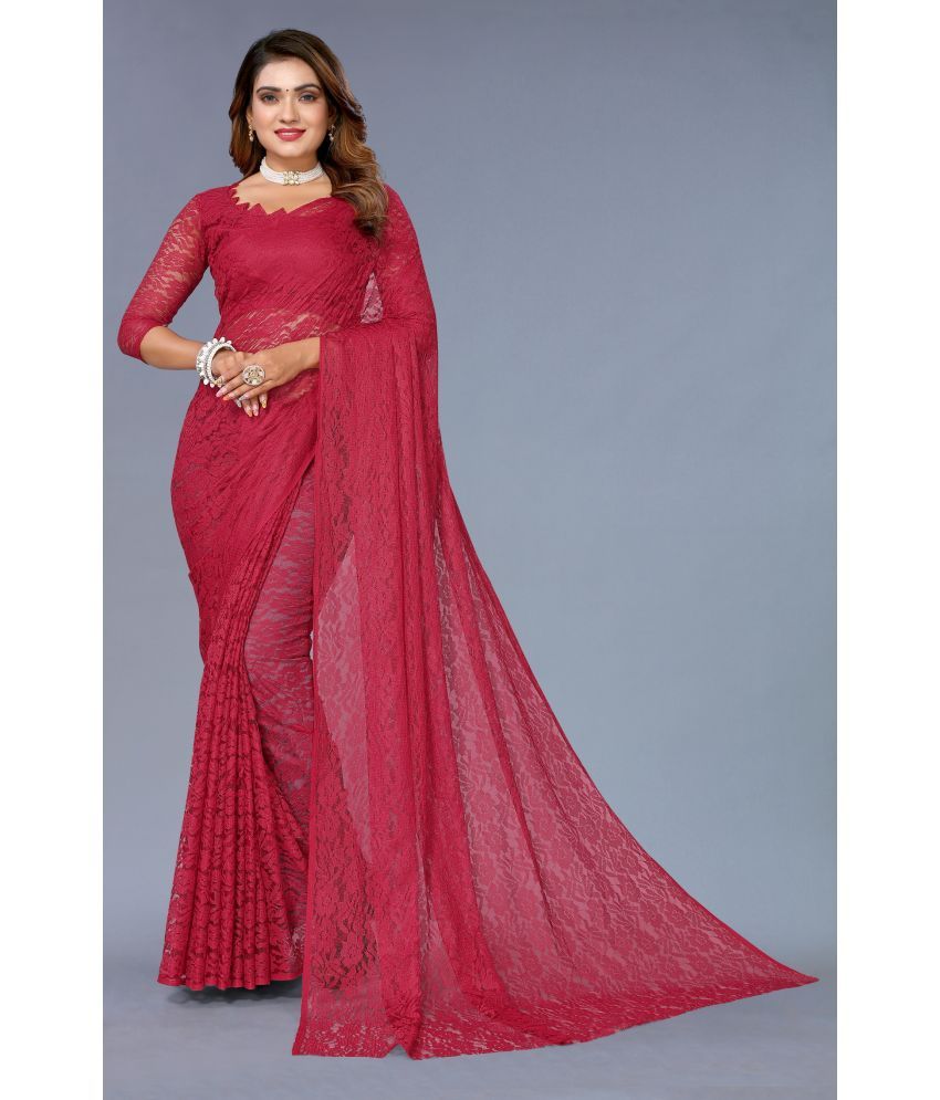     			VANRAJ CREATION Net Self Design Saree With Blouse Piece - Maroon ( Pack of 1 )