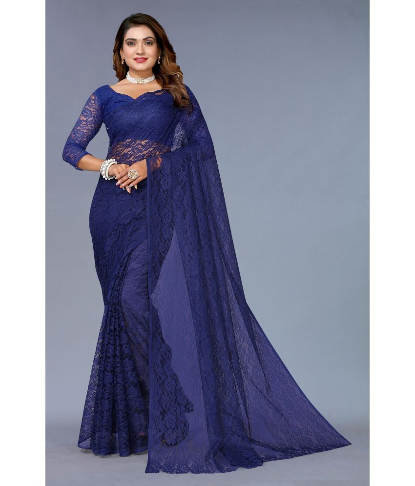     			VANRAJ CREATION Net Self Design Saree With Blouse Piece - Navy Blue ( Pack of 1 )