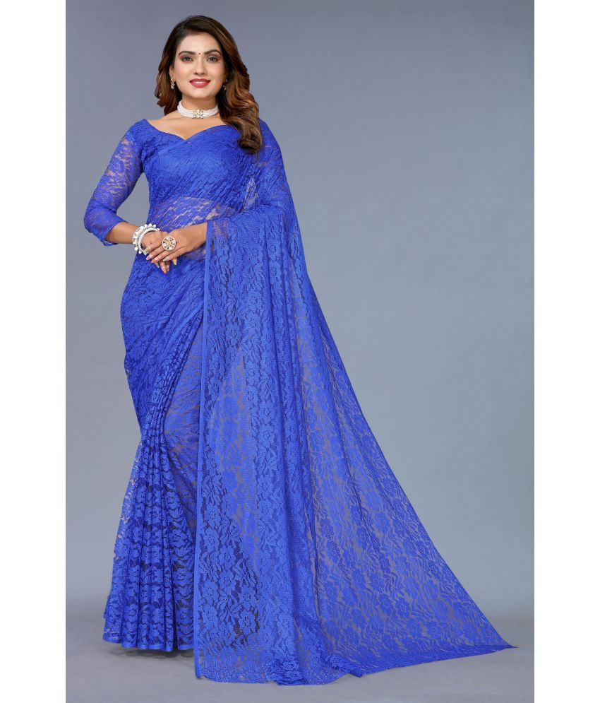     			VANRAJ CREATION Net Self Design Saree With Blouse Piece - Blue ( Pack of 1 )