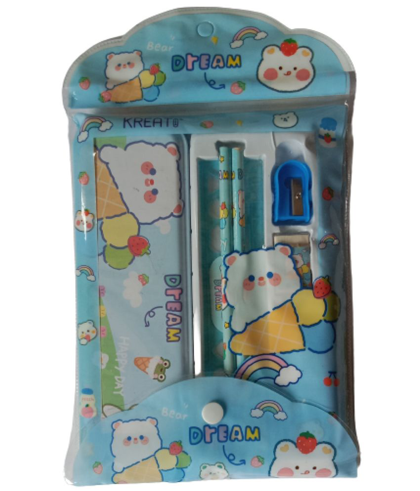     			2614F-FLIPCLIPS BLUE DREAM THEME Mesh Pen Pencil Pouch WITH STATIONERY ( 2 PENCIL ,1 SCALE ,1 PENCIL BOX, 1 SHARPNER & 1 ERASER ) for Girls & Boys