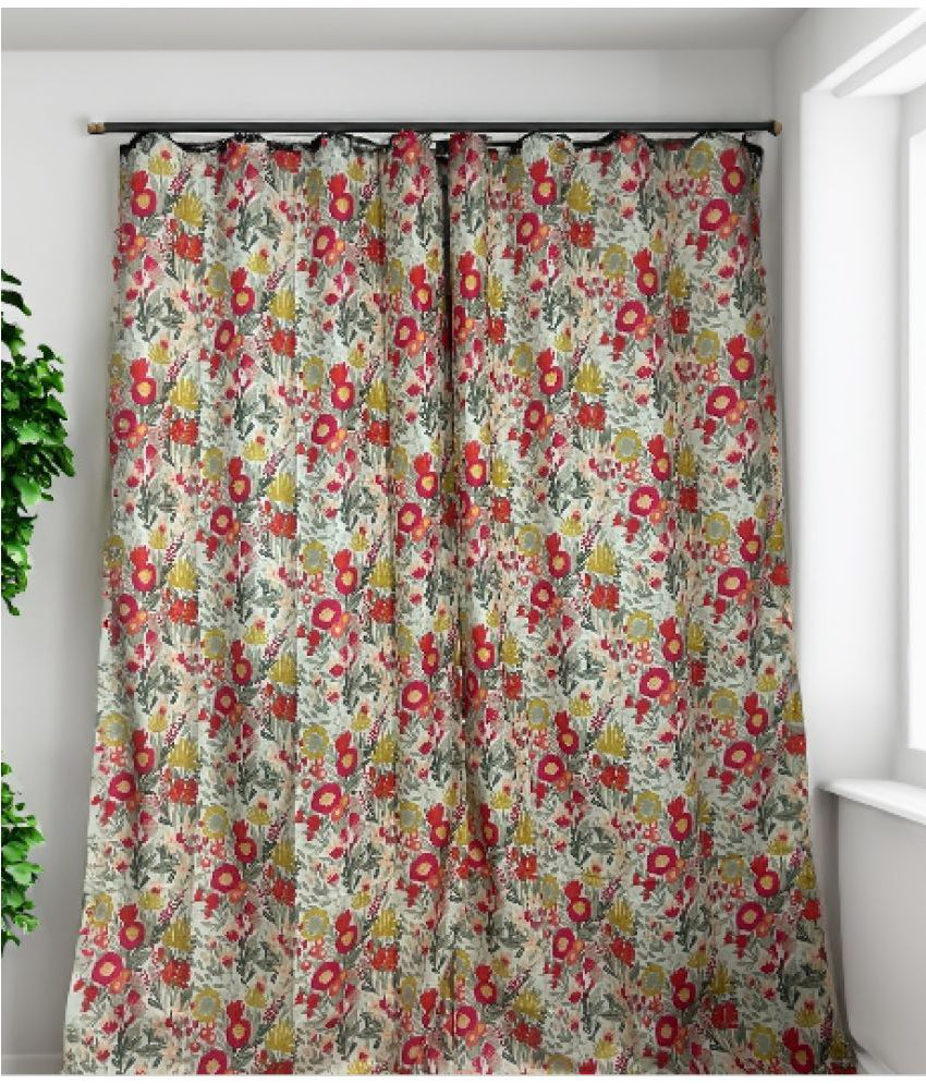     			Finesse Decor Floral Room Darkening Eyelet Curtain 7 ft ( Pack of 2 ) - Red