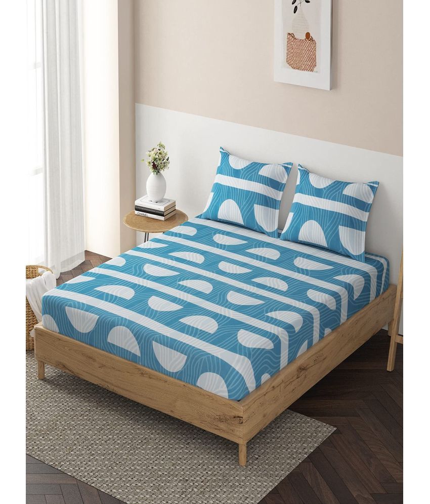     			HOKIPO Microfibre Abstract Fitted Fitted bedsheet with 2 Pillow Covers ( Double Bed ) - Blue