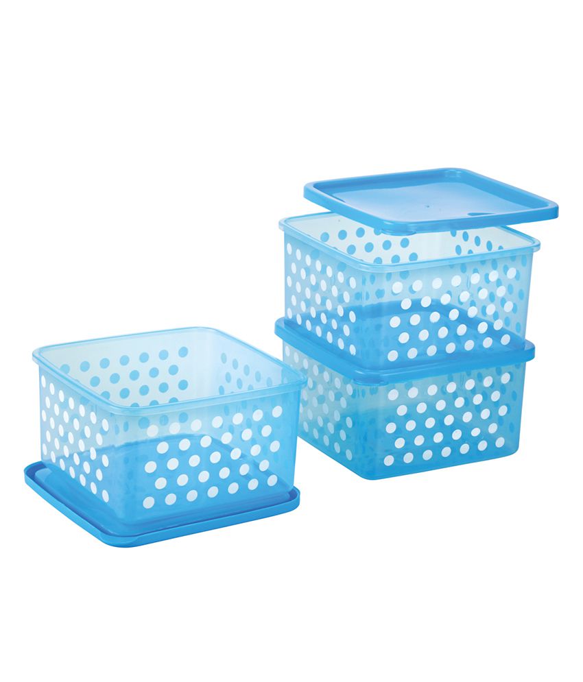    			HOMETALES Plastic Multi-Purpose Food Container, 1000ml Each, Blue, (3U)