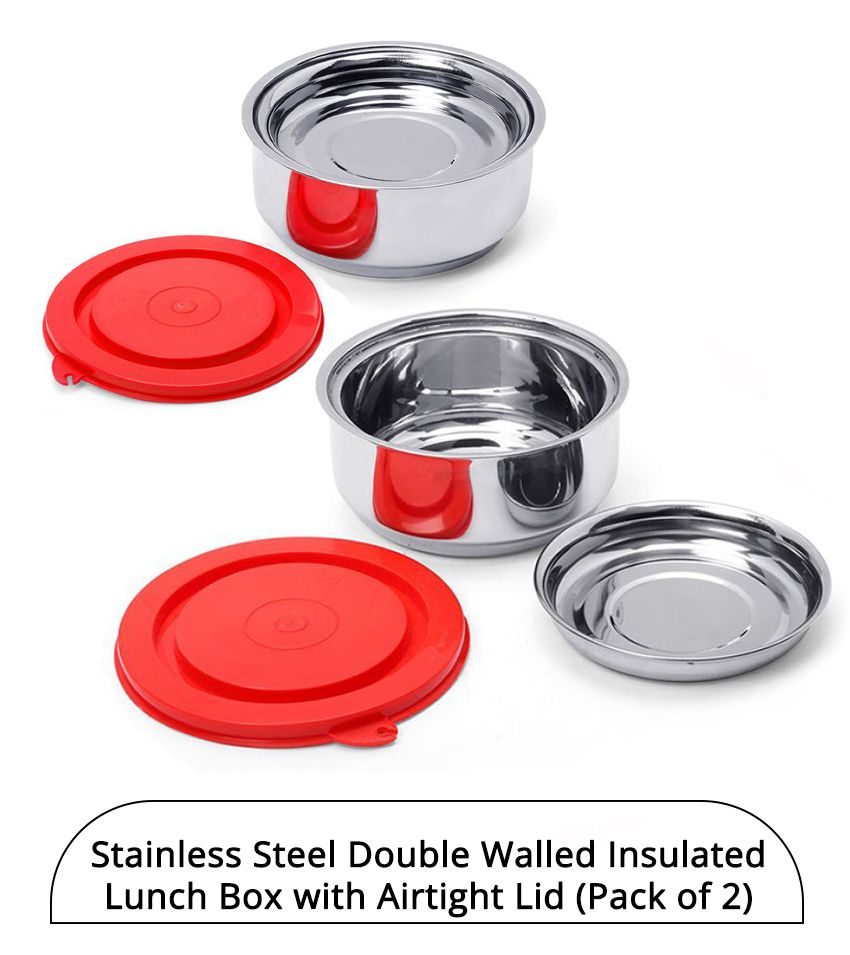     			HOMETALES Stainless Steel Double Walled Insulated Tiffin Lunch Box Kitchen Containers Set with Airtight Lid, 300ml each, ( Pack of 2 )