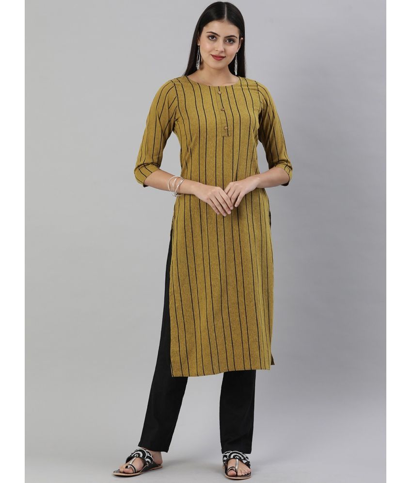     			Hritika Cotton Blend Striped Straight Women's Kurti - Mustard ( Pack of 1 )