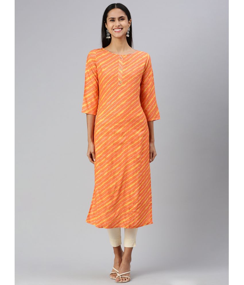     			Hritika Rayon Printed Straight Women's Kurti - Orange ( Pack of 1 )