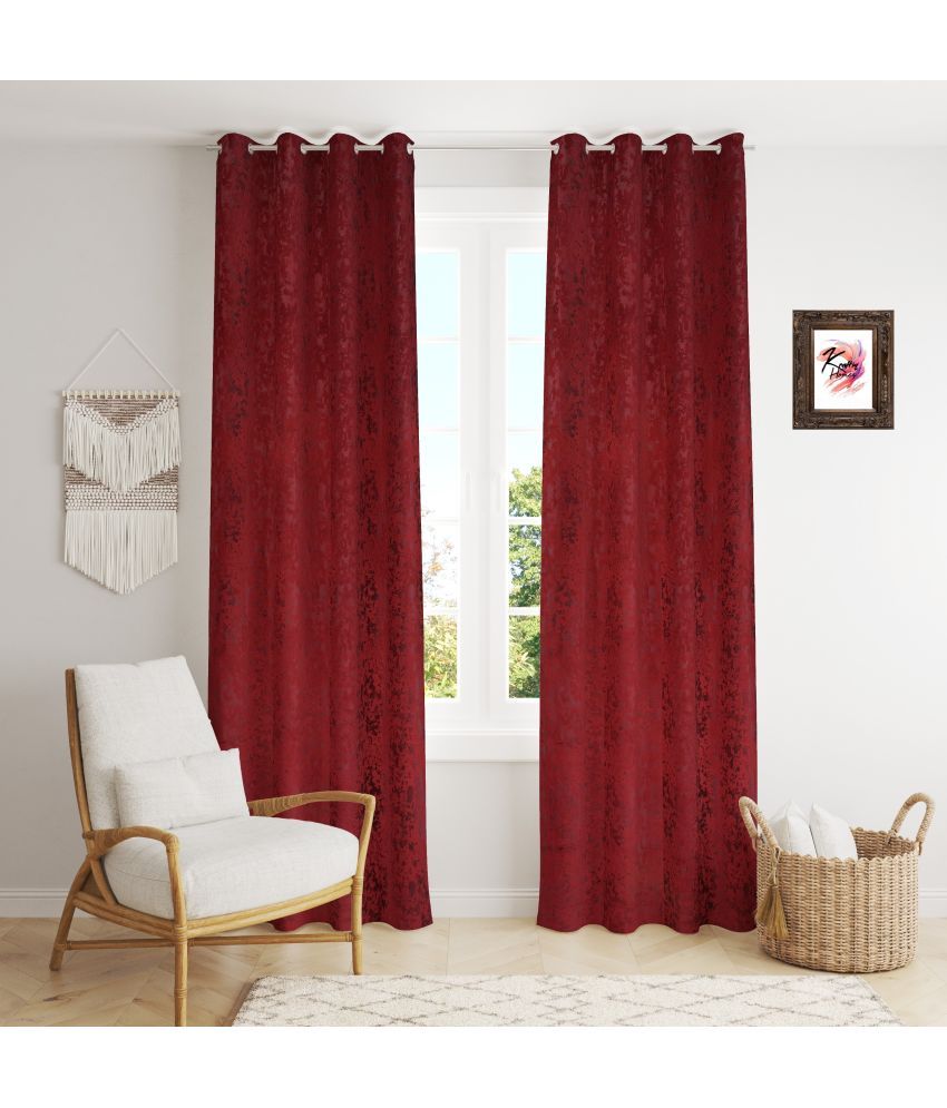     			Kraftiq Homes Abstract Blackout Eyelet Curtain 5 ft ( Pack of 2 ) - Maroon