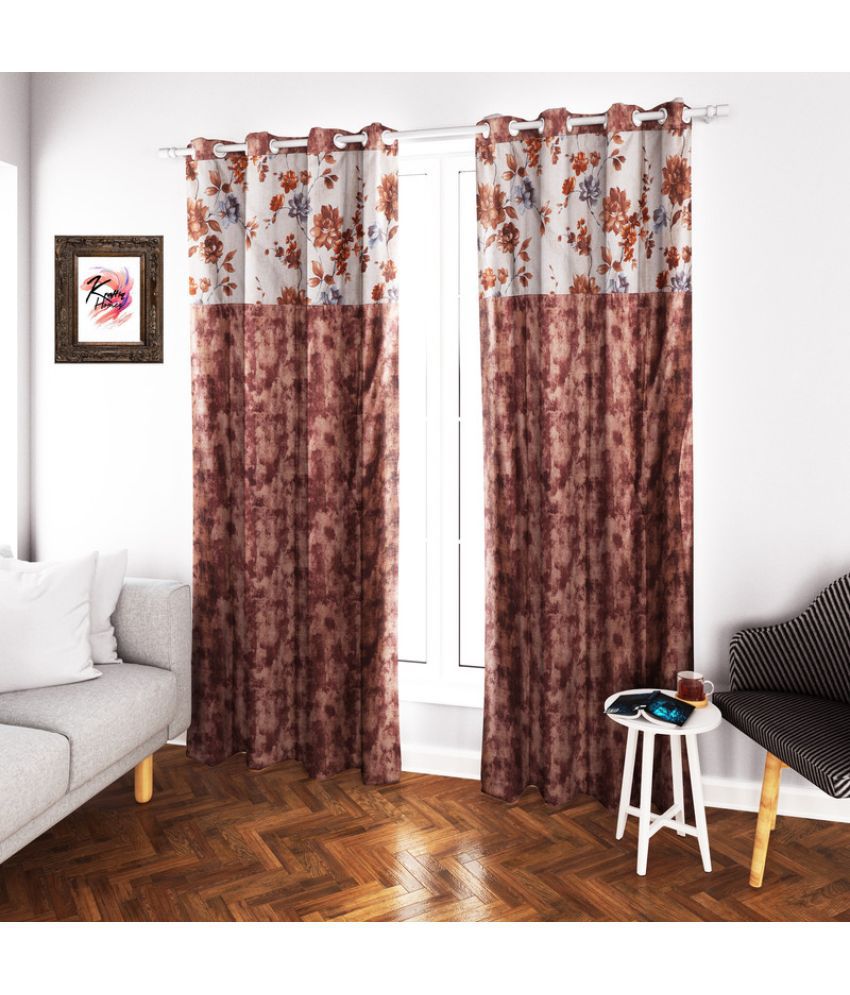     			Kraftiq Homes Floral Blackout Eyelet Curtain 5 ft ( Pack of 2 ) - Brown