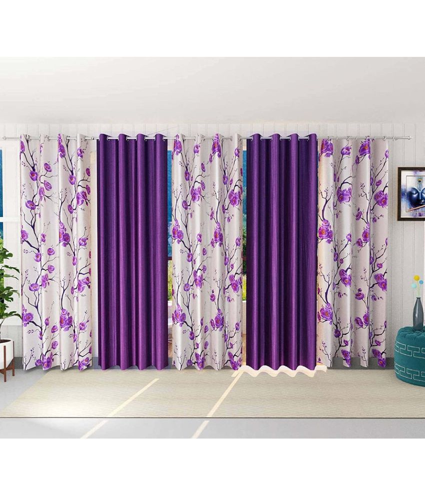     			Kraftiq Homes Floral Semi-Transparent Eyelet Curtain 7 ft ( Pack of 5 ) - Multicolor