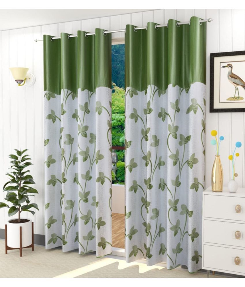     			Kraftiq Homes Floral Semi-Transparent Eyelet Curtain 5 ft ( Pack of 2 ) - Green