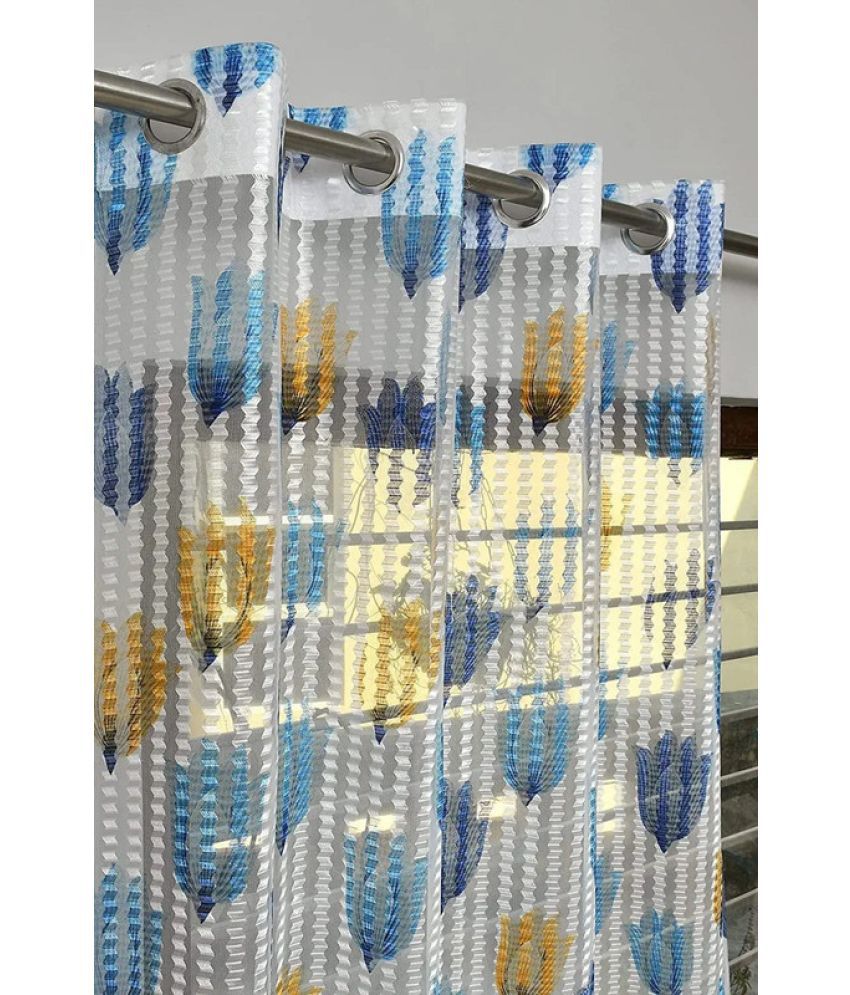     			Kraftiq Homes Floral Transparent Eyelet Curtain 5 ft ( Pack of 2 ) - Blue