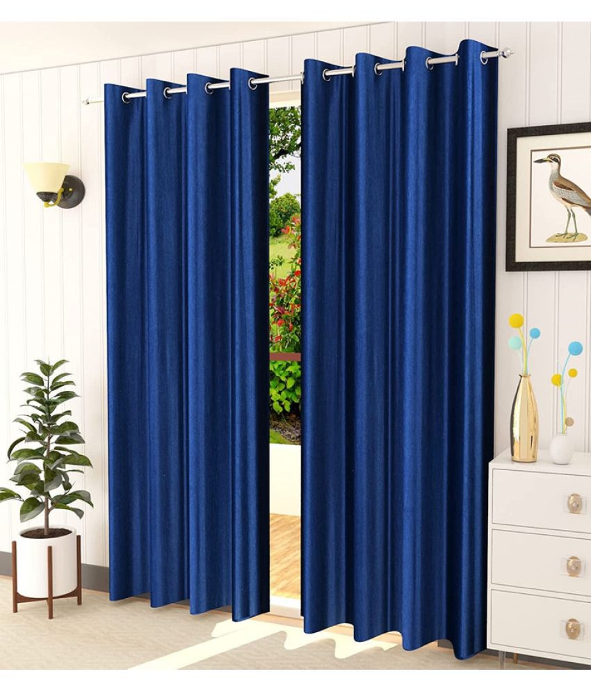     			Kraftiq Homes Solid Semi-Transparent Eyelet Curtain 5 ft ( Pack of 2 ) - Blue