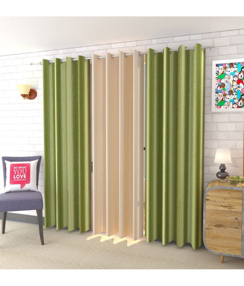     			Kraftiq Homes Solid Semi-Transparent Eyelet Curtain 5 ft ( Pack of 3 ) - Green