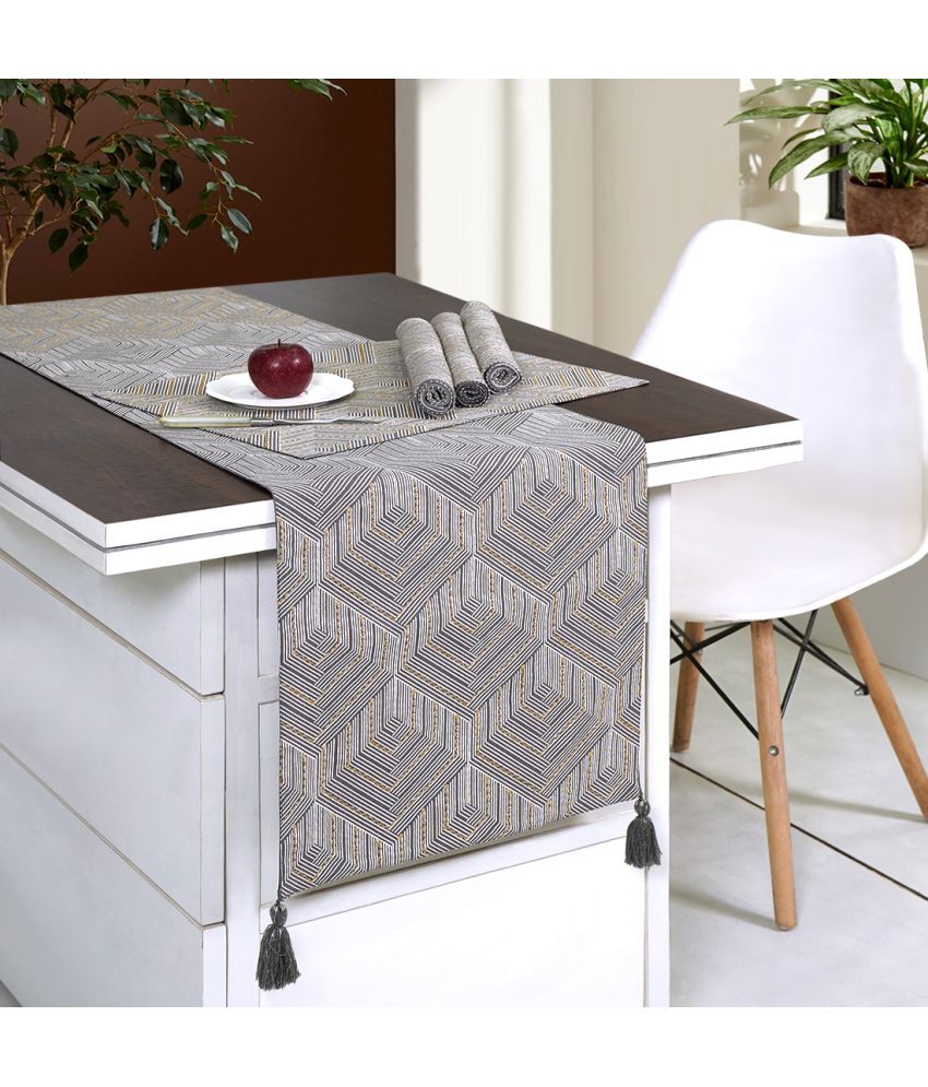     			ODE & CLEO Kitchen Linen Set of 7 Cotton Dining Table Mat's and Runner - Grey