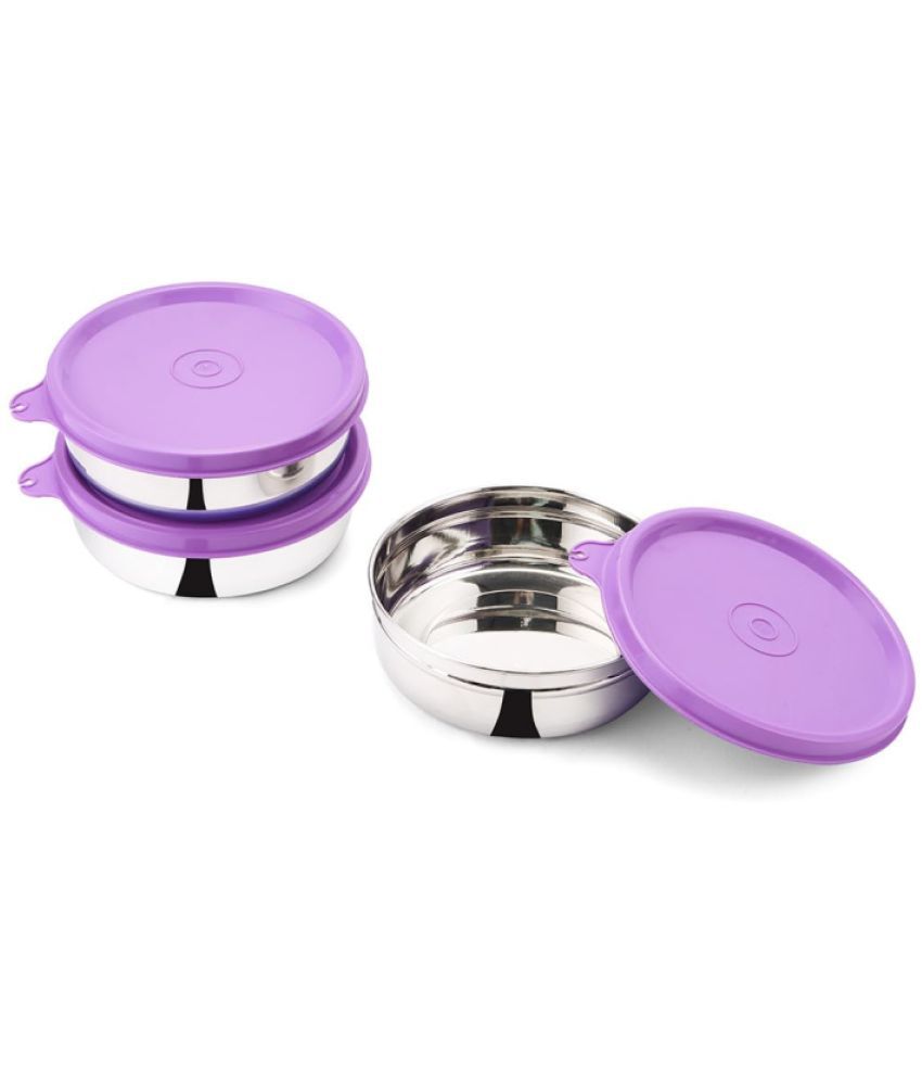     			Oliveware Steel Purple Food Container ( Set of 3 )