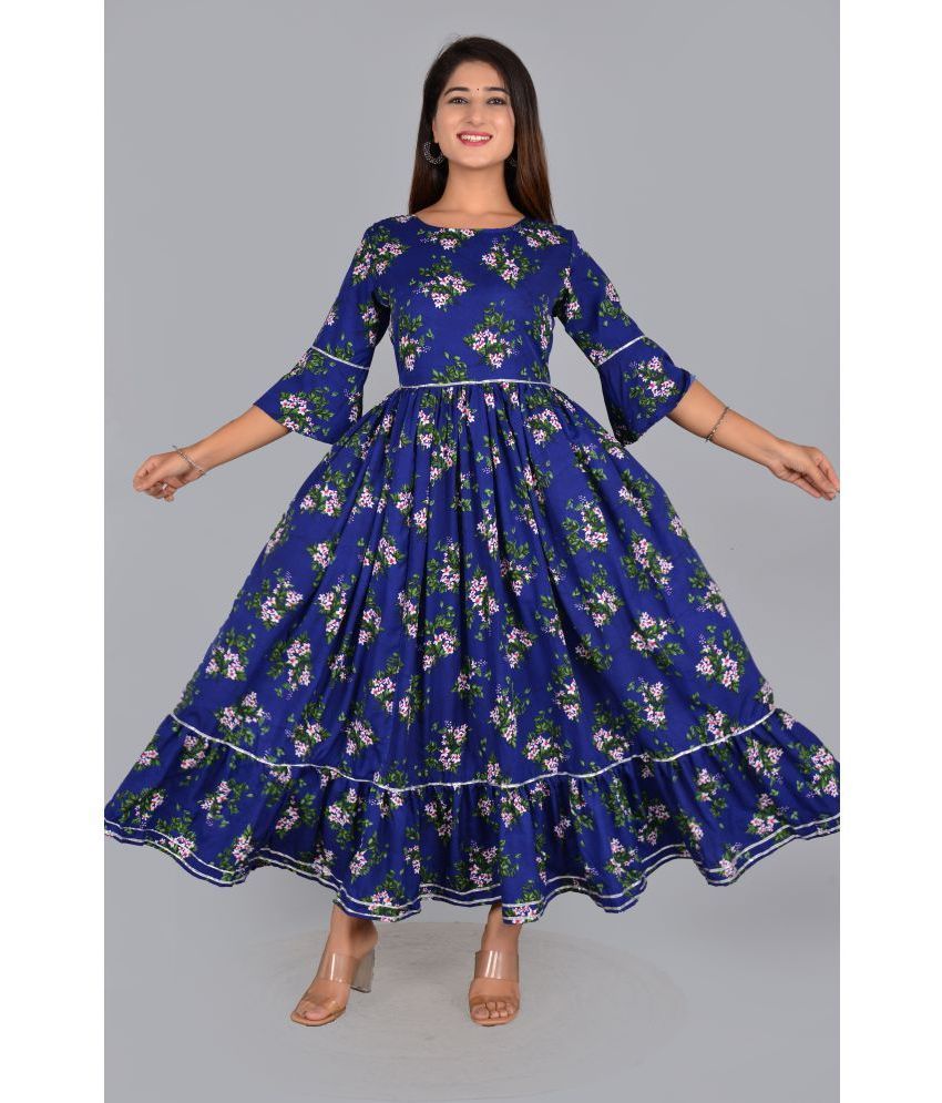     			Smien Rayon Printed Anarkali Women's Kurti - Blue ( Pack of 1 )