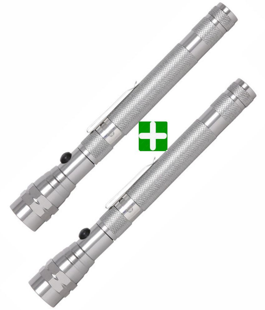     			Swiss Military 360 Degree Flexible and Portable Silver Telescopic Magnet with 3 Powerful LED Lights, Aluminium Casing Torch (Pack of 2)