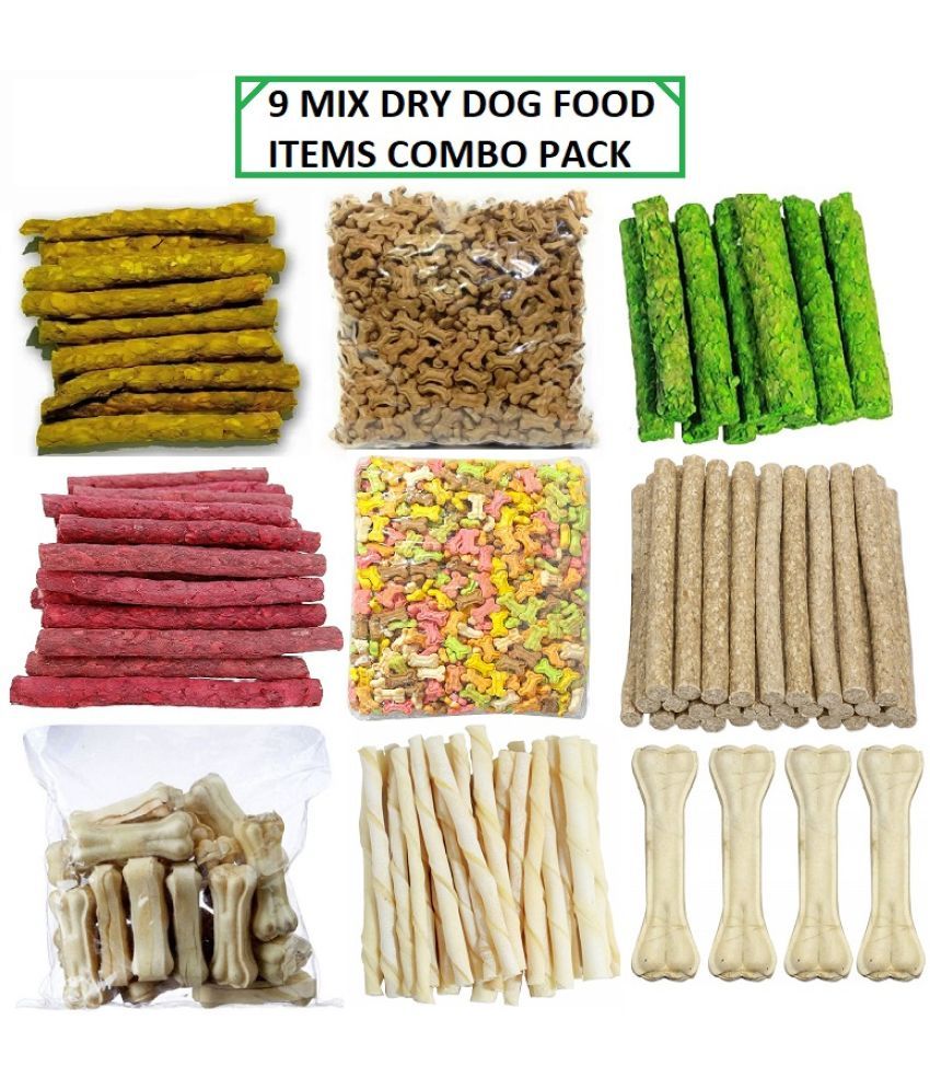     			The Treat Home  9 Mix Dog Food Combo Pack (4Mix) Munchy Stick, (Cocoa & Mix) Biscuits, White Stick, 3&4 Inch Bone (Each 50Gm)