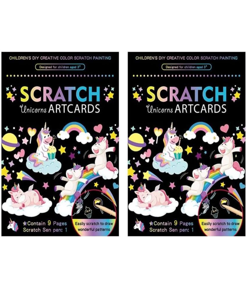     			Unicorn Theme Scratch Art Book (Set of 2) 9 Sheets Double Sided Scratch Paper Cards Art Crafts with Wooden Stylus Set for Kids Boys Girls Birthday Party Favor Supplies