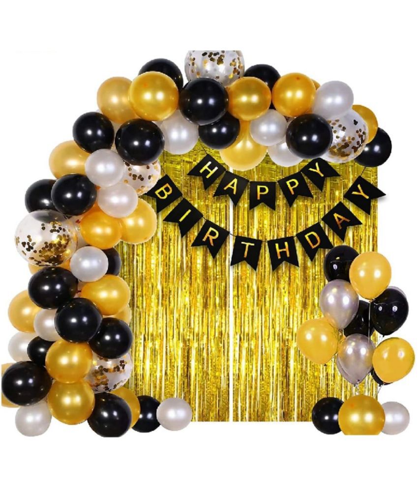     			Urban classic Happy Birthday Banner Decoration Kit - Set of 46 Pcs | Birthday Decoration Items | Birthday Balloons for Decoration | Decorative Items for Birthday (Black-Gold-Silver)