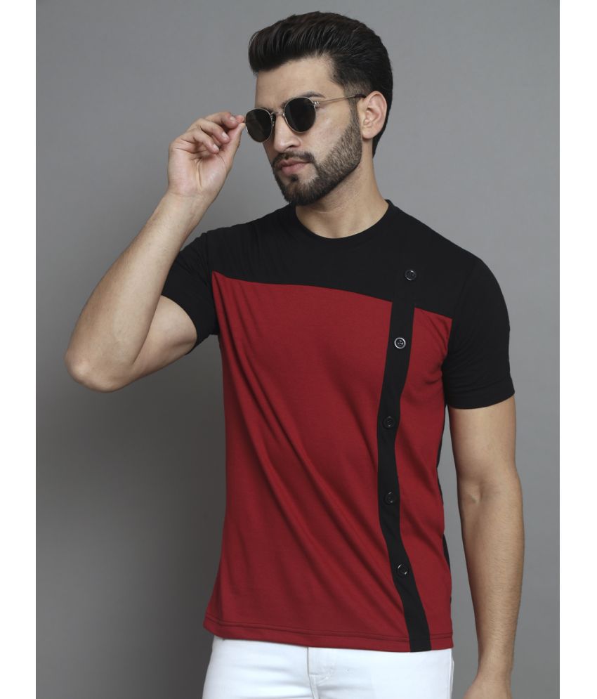     			ZEBULUN Cotton Blend Regular Fit Colorblock Half Sleeves Men's T-Shirt - Maroon ( Pack of 1 )