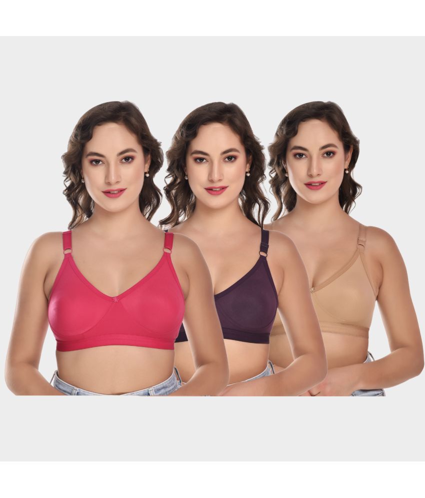     			Amivyaa Multicolor Cotton Blend Non Padded Women's T-Shirt Bra ( Pack of 3 )
