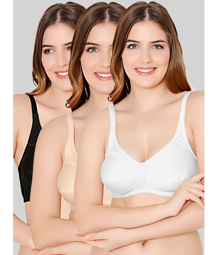     			Bodycare White Cotton Blend Non Padded Women's Everyday Bra ( Pack of 3 )