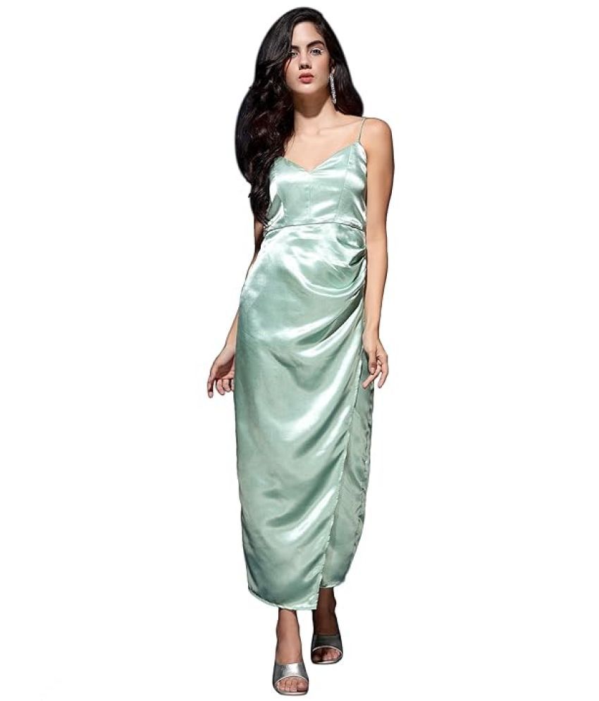     			DRAPE AND DAZZLE Satin Solid Midi Women's A-line Dress - Sea Green ( Pack of 1 )