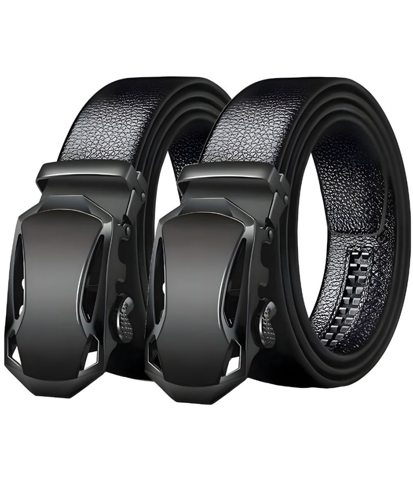     			FITKNOT - Black Faux Leather Men's Formal Belt ( Pack of 2 )