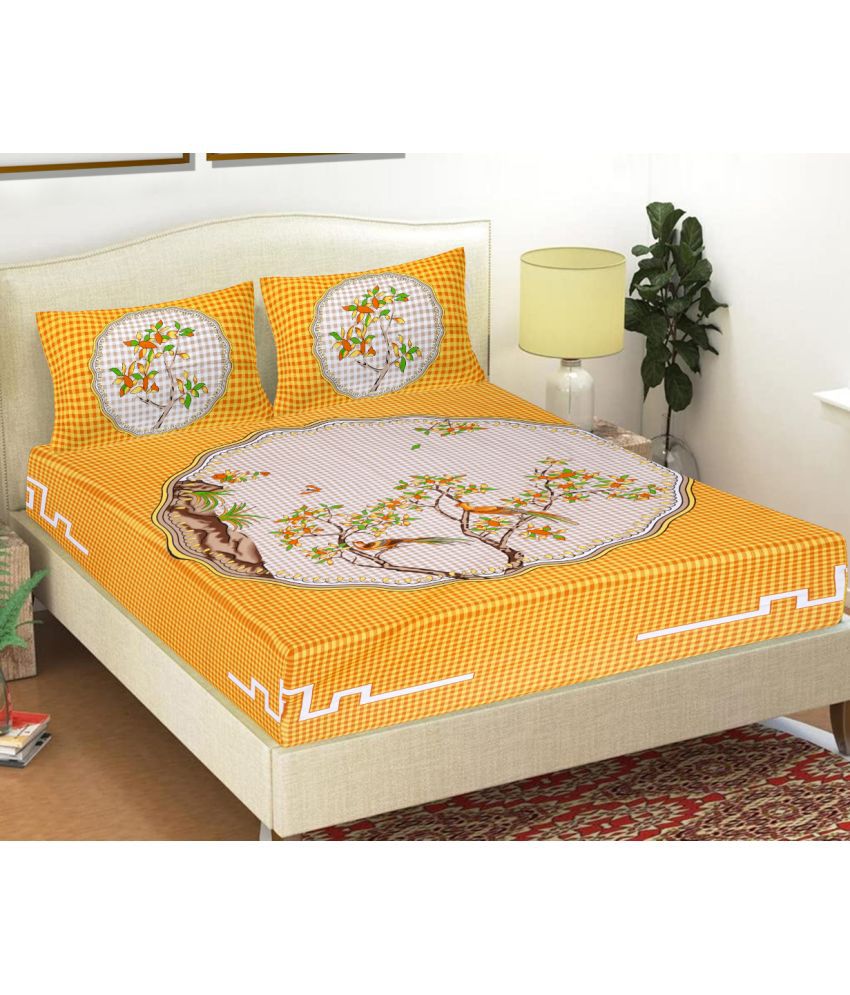     			FrionKandy Living Cotton Nature Double Bedsheet with 2 Pillow Covers - Yellow